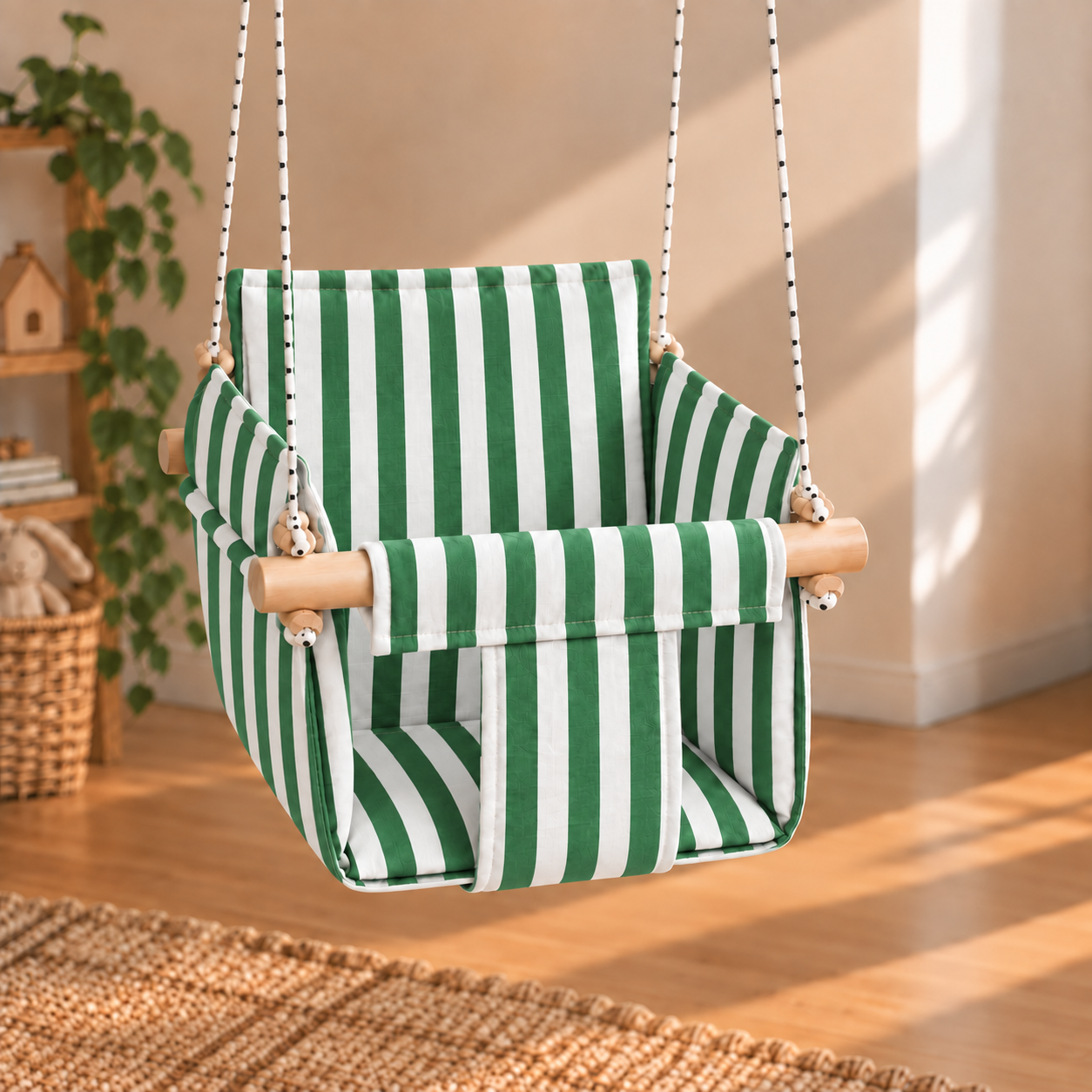 Yeşil Beyaz Çizgiler — Oleyy! Kids bebek salıncağı